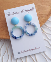 Charger l'image dans la galerie, Boucles d'oreilles  Clous  Acier inoxydable Doré Résine menthe bleu ❤ Idée cadeau
