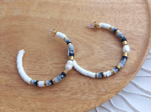 Charger l'image dans la galerie, Boucles d'oreilles   Acier inoxydable Créoles Blanc Noir Fait-main
