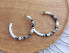 Charger l'image dans la galerie, Boucles d'oreilles   Acier inoxydable Créoles Blanc Noir Fait-main