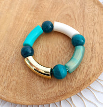 Charger l'image dans la galerie, Bracelet  Tendance  perles tubes  Bleu menthe doré   ❤ Fait main ❤