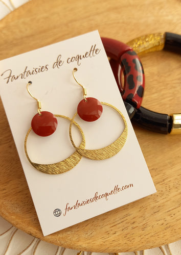 Boucles d'oreilles Émaillées Bordeaux rouge  dorés
