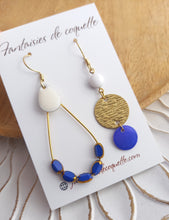 Charger l&#39;image dans la galerie, Boucles d&#39;oreilles  dépareillées asymétriques  Bleu blanc ❤ Fait main ❤