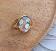 Charger l'image dans la galerie, Bague Fantaisie illustrée  Taille Réglable   Fleurs   Bleu orange
