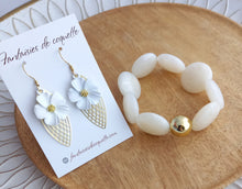 Charger l&#39;image dans la galerie, Bracelet  Perles acétate  Blanc  ❤ Fait main ❤