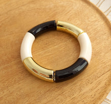 Charger l&#39;image dans la galerie, Bracelet  Tendance  perles tubes  écru blanc noir doré  ❤ Fait main ❤