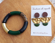 Charger l'image dans la galerie, Bracelet  Tendance  perles tubes  Kaki Noir Léopard   ❤ Fait main ❤