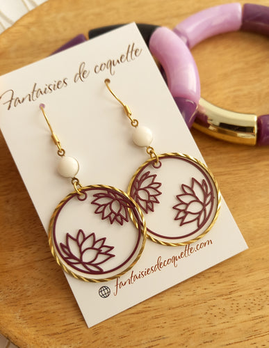 Boucles d'oreilles Lotus  Mauve 🌸 Doré