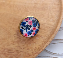 Charger l'image dans la galerie, Bague Fantaisie illustrée  Taille Réglable   Fleurs Bleu Rose