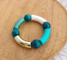 Charger l'image dans la galerie, Bracelet  Tendance  perles tubes  Bleu menthe doré   ❤ Fait main ❤