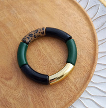 Charger l'image dans la galerie, Bracelet  Tendance  perles tubes  Kaki Noir Léopard   ❤ Fait main ❤