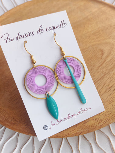 Boucles d'oreilles  dépareillées asymétriques  Mauve turquoise ❤ Fait main ❤
