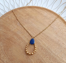 Charger l'image dans la galerie, Collier   acier inoxydable doré Pendentif emaillé  Bleu marine  ❤ Fait main ❤