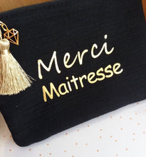 Charger l&#39;image dans la galerie, Trousse  Pochette Merci Maîtresse ❤ Noir doré