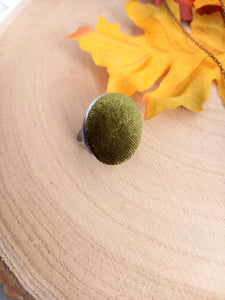 Bague Fantaisie Tissu Velours vert olive 🍂 Taille Réglable