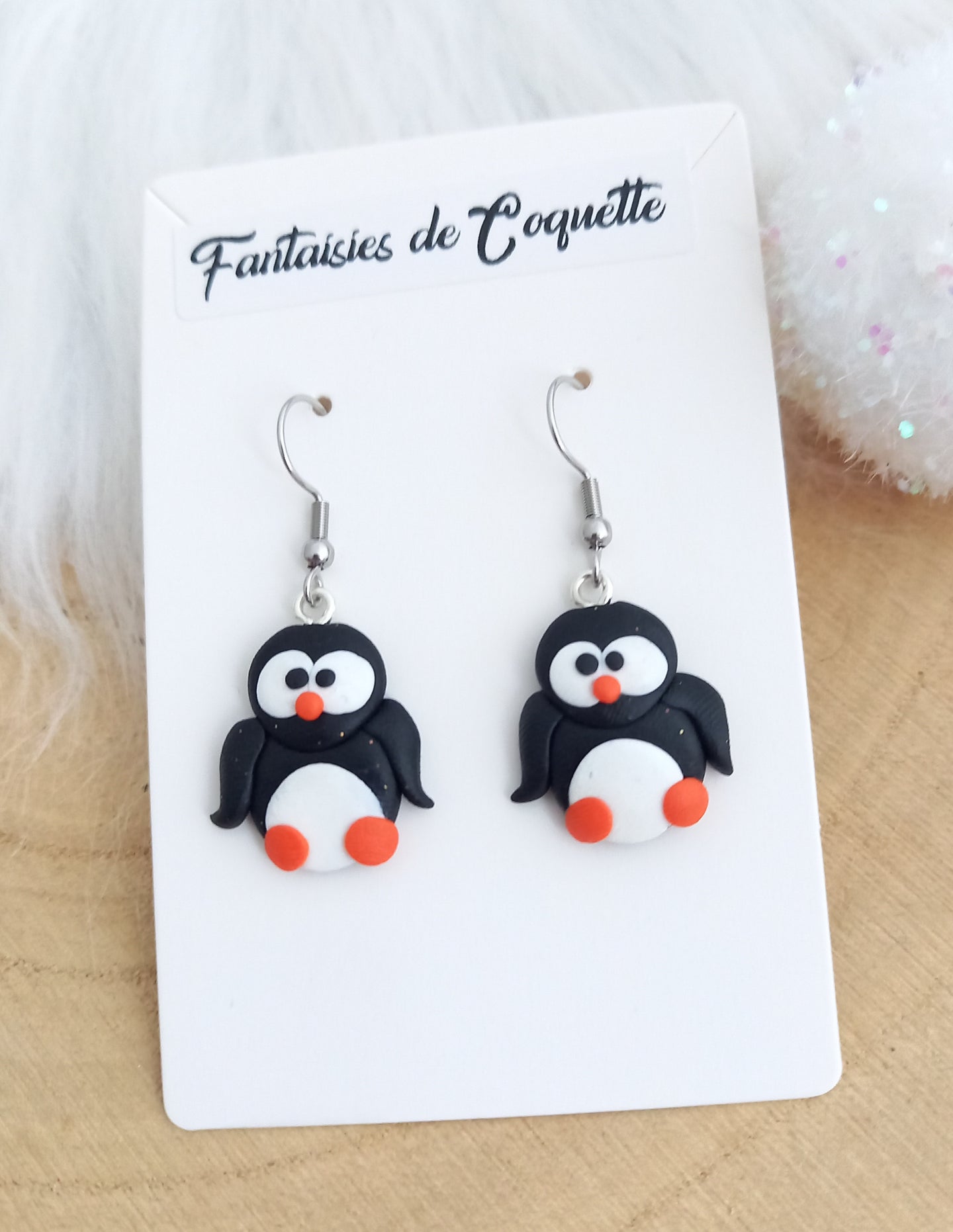 Boucles d'oreilles Pingouins   ❤ Fait main ❤ Pâte polymere Noël