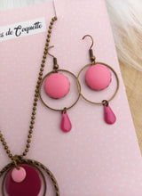 Charger l&#39;image dans la galerie, ⭐ Duo Promo ⭐Parure  Sautoir  Pendentif bronze &amp; boucles d&#39;oreilles assorties Rétro Rose mauve ❤ Fait main