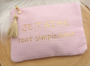 Trousse  Pochette Je t'aime tout simplement ❤ Rose & doré