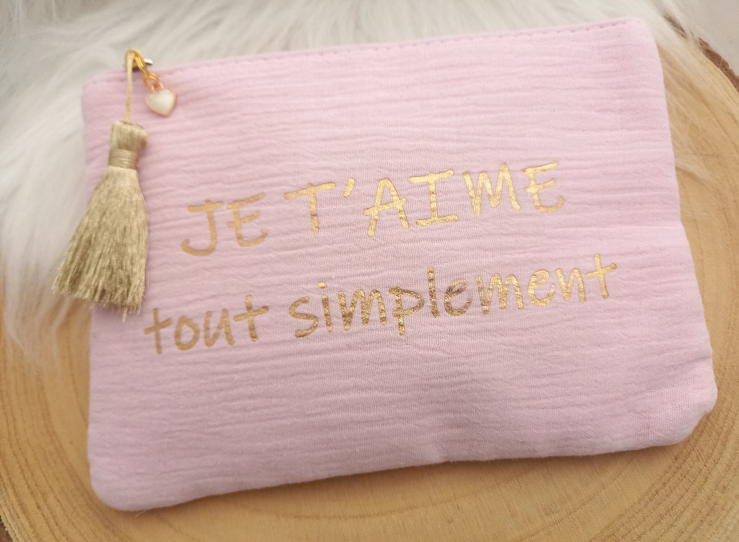 Trousse  Pochette Je t'aime tout simplement ❤ Rose & doré