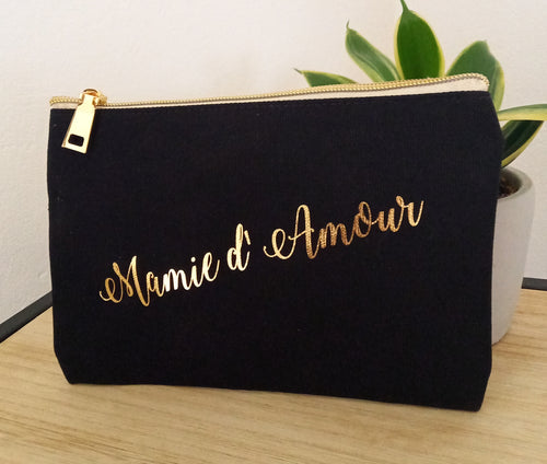 Trousse  pochette Mamie d'amour ❤   Noir  doré   🎁 Idée cadeau 🎁