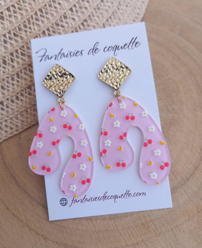 Boucles d'oreilles  Clous Collection Summer  ❤ Résine rose Cerise    doré