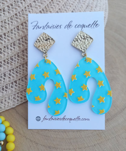 Boucles d'oreilles  Clous Collection Summer  ❤ Résine Etoiles doré