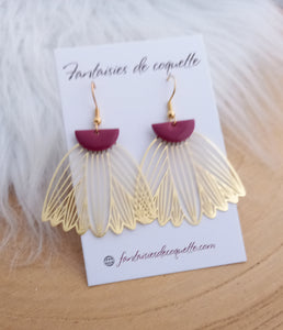 Boucles d'oreilles dorées  Bordeaux  Fait-main