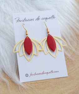 Boucles d'oreilles  dorées    Rouge  ❤ Fait main ❤ Doré