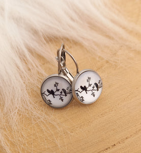 Boucles d'oreilles Dormeuses      noir  blanc     ❤ Petits oiseaux  ❤ Fait main ❤