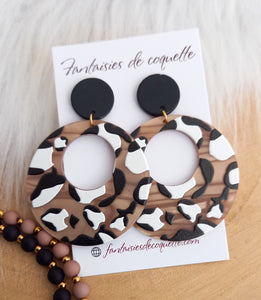 Boucles d'oreilles  Clous  ❤  Noir Marron Blanc