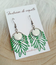 Charger l&#39;image dans la galerie, Boucles d&#39;oreilles  dorées Palma  Vert blanx ❤ Fait main ❤