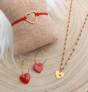 Collier   acier inoxydable Rouge doré Pendentif Coeur    doré ❤ Fait main ❤