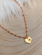 Charger l&#39;image dans la galerie, Collier   acier inoxydable Rouge doré Pendentif Coeur    doré ❤ Fait main ❤