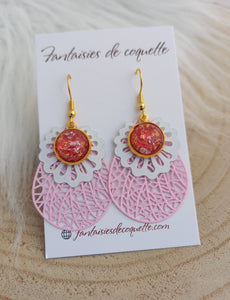 Boucles d'oreilles Rose  Blanc    ❤️  Fait main ❤  doré