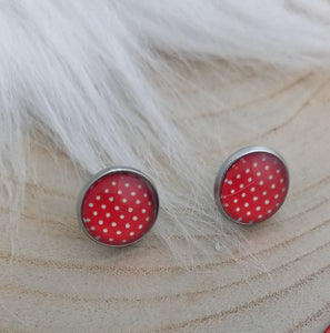 Duo Promo Collier & Boucles D'oreilles assorties ❤ Fait-main ❤  Pois rouge blanc