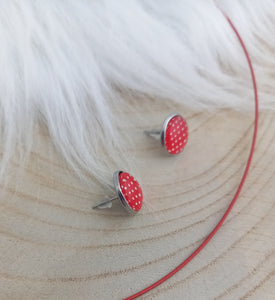 Duo Promo Collier & Boucles D'oreilles assorties ❤ Fait-main ❤  Pois rouge blanc