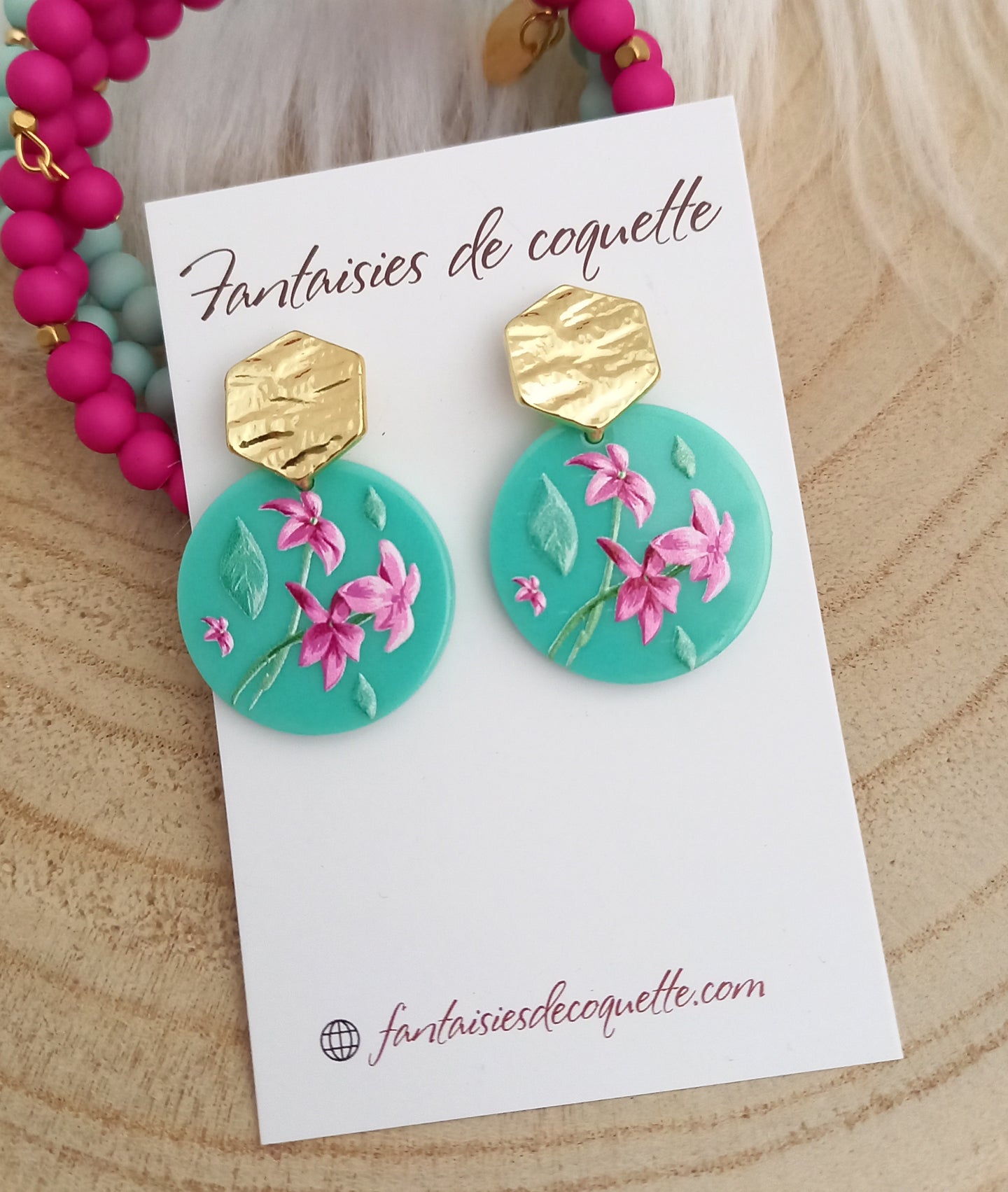 Boucles d'oreilles  Clous  ❤ Résine Vert menthe rose Clous argentés