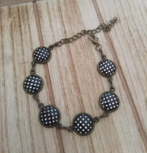 Bracelet bronze   Petits pois Noir & Blanc Fait-main